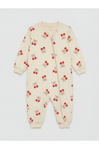 LC Waikiki Beige Crew Neck Patterned Baby Girl Sleeping Bag