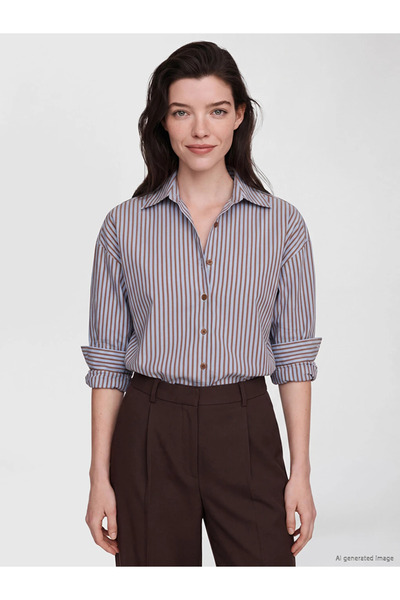 LC Waikiki Brown Striped Modal Blend Women's Shirt