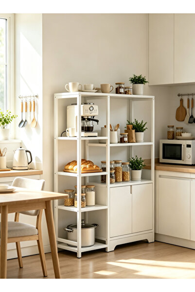 Generic Kitchen shelf with multiple layers and cabinet doors that extends to ...