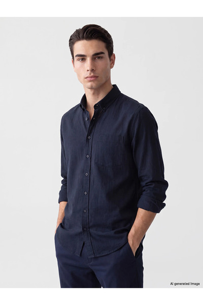 LC Waikiki Navy Blue Regular Fit Dobby Men's Shirt
