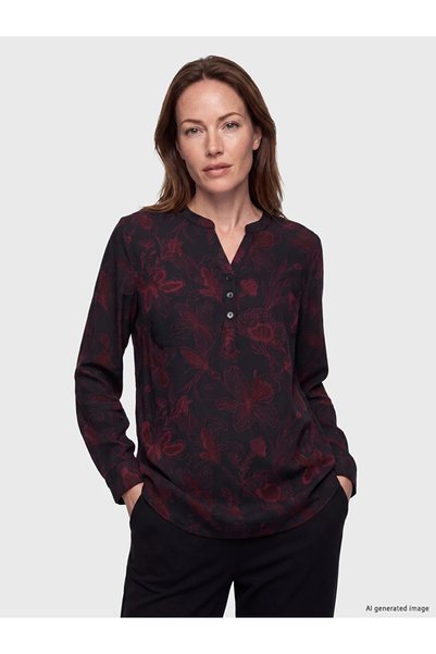 LC Waikiki Burgundy Off-The-Shoulder Floral 100% Cotton Blouse