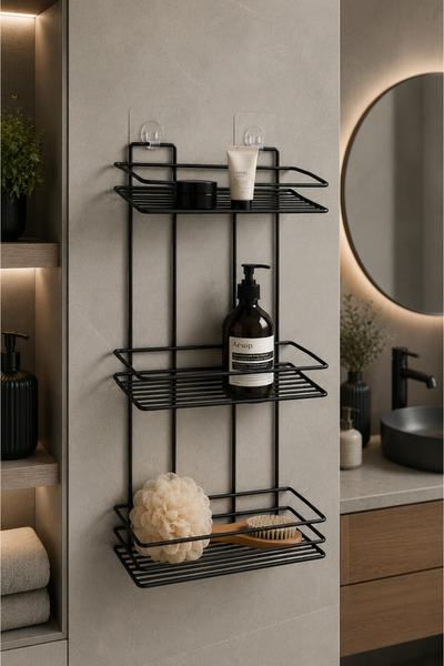 ANZA HOME Yapışkanlı Banyo Düzenleyici Şampuanlık Sabunluk Ömür Boyu Paslanma...