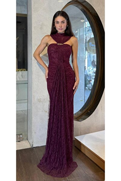 SpringStore Bordo Hakim Yaka Dantelli Abiye