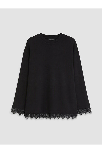 LC Waikiki Siyah Soft Touch Kadın Sweatshirt Tunik