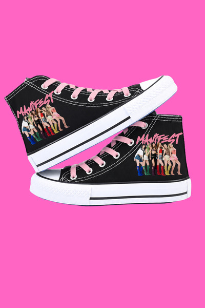 MECH BUTİK Manifest Printed Black High-Top School Shoes Sneaker Black Girls' ...