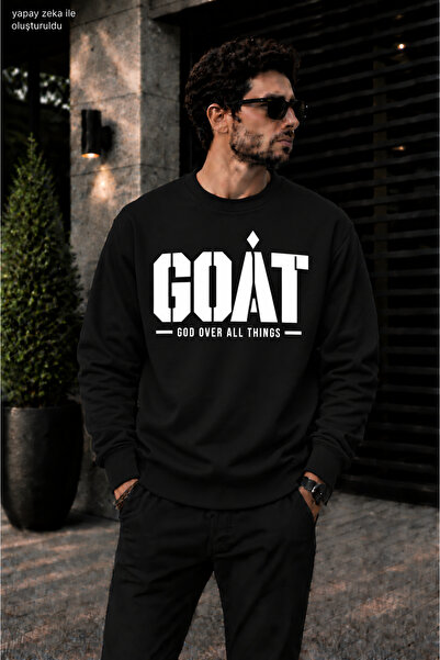 caddekombin Men's Goat God over All Things Typographic Print Crew Neck Casual...