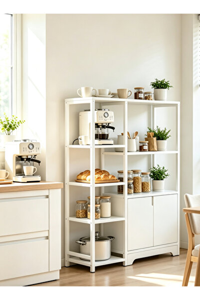 Generic Kitchen shelf with multiple layers and cabinet doors that extends to ...