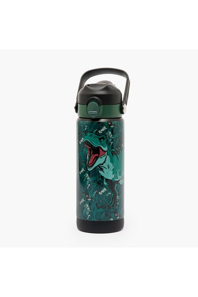 Juniors Dinosaur Print Stainless Steel Water Bottle with Flip Spout and Handle
