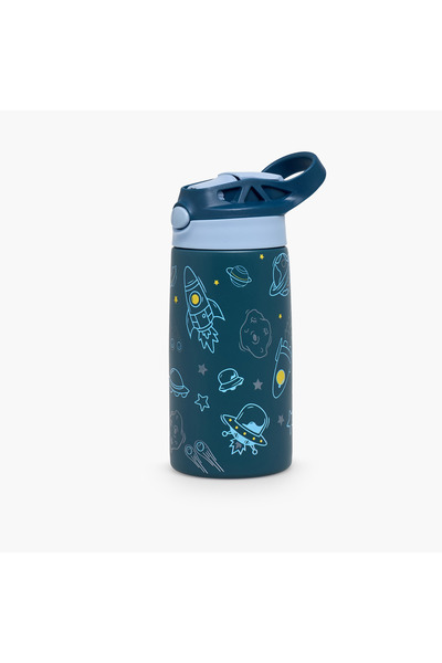 Juniors Space Print Stainless Steel Water Bottle with Flip Spout and Handle