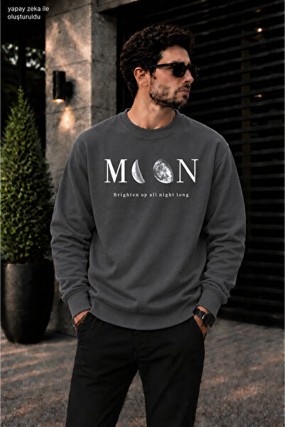 caddekombin Men's Moon Phases Graphic Printed Crew Neck Casual Regular Fit Sw...
