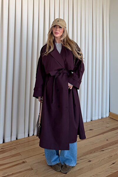 Laluvia Καμπαρντίνα Oversize με λεπτομέρεια με κουμπιά Plum Lucky - 9476