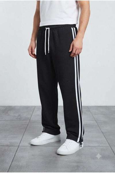lumt Unisex Mevsimlik Siyah Beyaz Çizgili Bol Baggy Eşofman Altı / Ayarlanabi...