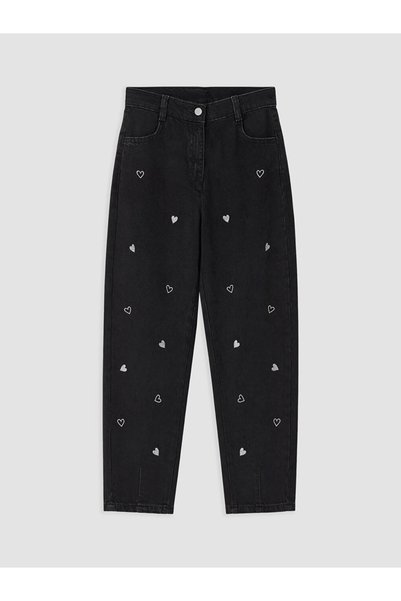 LC Waikiki بنطلون جينز أسود مطرز للفتيات من Black Balloon Fit