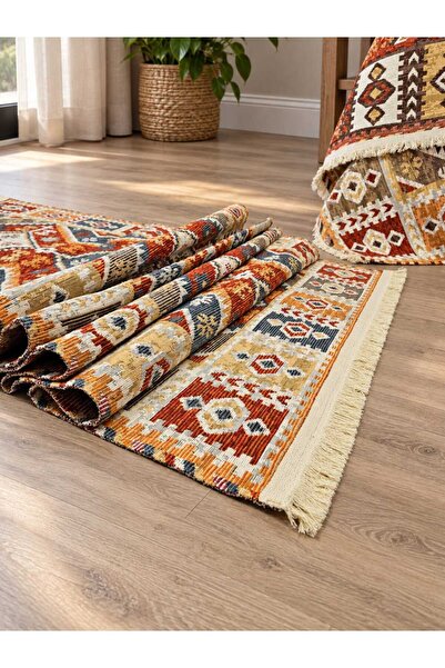 Safir Kilim Safir Şönil Çift Taraflı Etnik Desenli Kilim – Renkli Özel Tasarı...