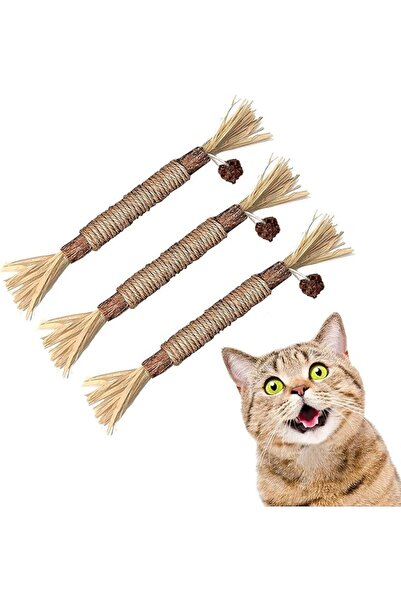 Sawanork 3 PCS Cat Chew Toys, Kitten Chew Sticks for Aggressive Chewers, Silv...