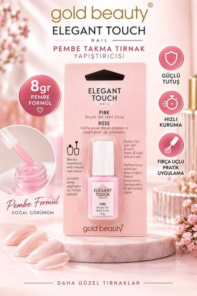 Gold Beauty Elegant Touch Pembe Takma Tırnak Yapıştırıcısı 8 gr – Fırçalı Hız...