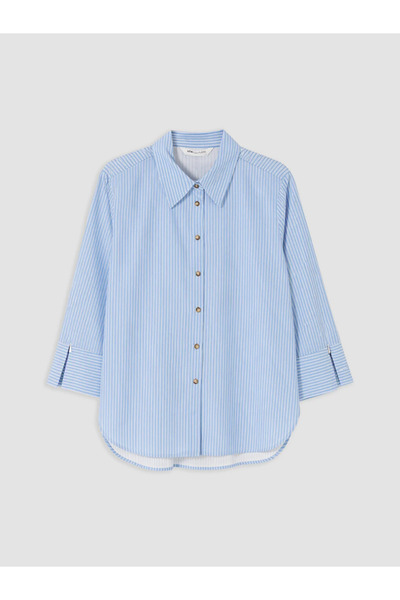 LC Waikiki Blue Easy-To-Wear Women's Shirt with Zippered Sleeves