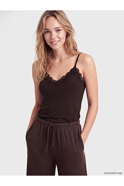 LC Waikiki Brown Rope Strap Lace Detailed Women's Tank Top