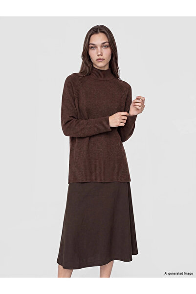 LC Waikiki Brown Half Turtleneck Oversized Women's Knitwear Tunic