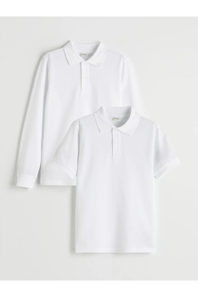 LC Waikiki Beyaz Polo Yaka Erkek Çocuk Pike Tişört 2'li