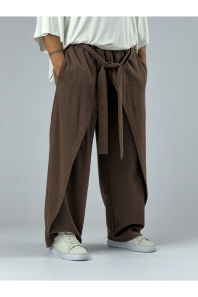 COCOPELLI Adjustable Waist Belted Brown Men's Trousers Coc3372