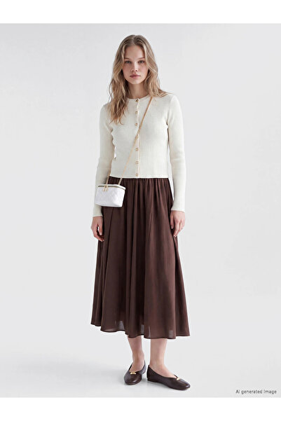 LC Waikiki Brown Elastic Waist Flared Skirt