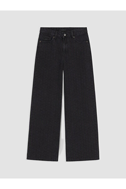 LC Waikiki Siyah Straight Fit Taşlı Kadın Jean Pantolon