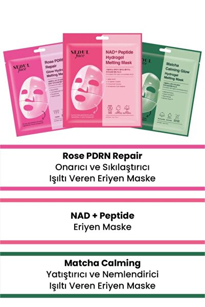 Dermal Nad Rose Rose and Matcha 3-Piece Melting Mask Set Melting Korean Mask Set