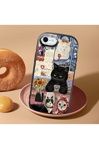 PATTERNOVA iPhone 7/8/SE 2020 2022 Uyumlu retro poster kedi silikon kılıf, öz...