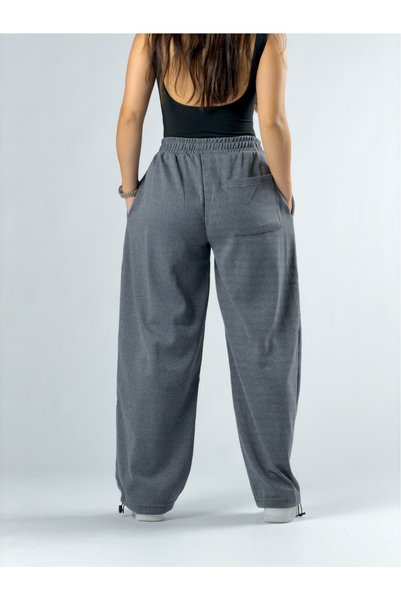 COCOPELLI Gray Women's Trousers with Adjustable Cuffs and Belt Coc3362