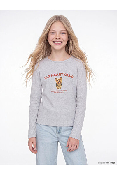 LC Waikiki Gray Teddy Bear Printed Girls' T-Shirt