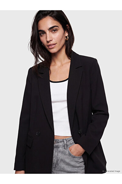 LC Waikiki Siyah Kruvaze Yaka Kadın Blazer Ceket
