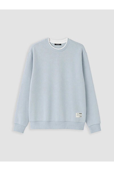 LC Waikiki Mavi Bisiklet Yaka Erkek Kalın Sweatshirt