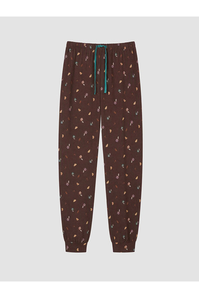 LC Waikiki Kahverengi Beli Lastikli Baskılı Kadın Pijama Altı