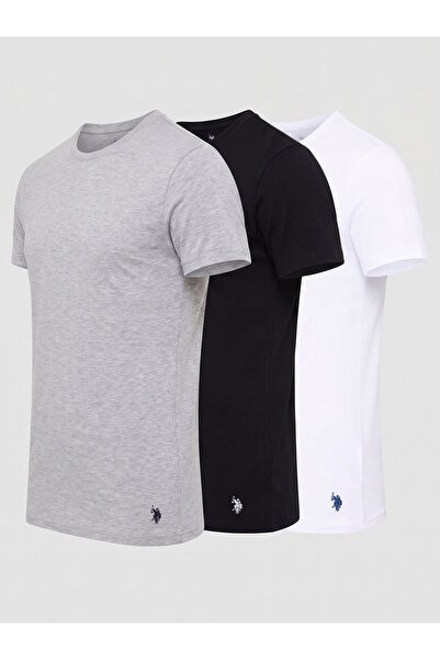 Uspa Set of 3 men's round neck T-shirts with discreet logo, multicolor