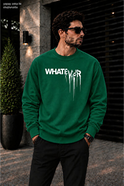 caddekombin Men's Street Style Whatever Drip Typographic Printed Crew Neck Ca...