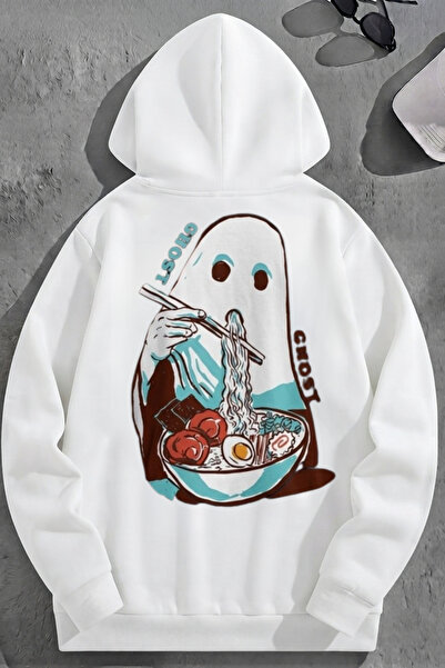 K KOZZ STYLE Unisex 3 Thread Cotton White Ghosteats Print Loose Fit Sweatshir...