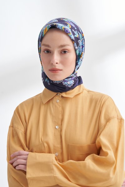 ARMANDA Eșarfă cu model floral anatolian, ediția Tencel - Mov