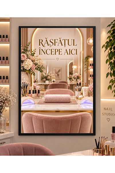 Miutic Print Studio Tablou decorativ Nail Studio „Răsfățul începe aici” – Tab...