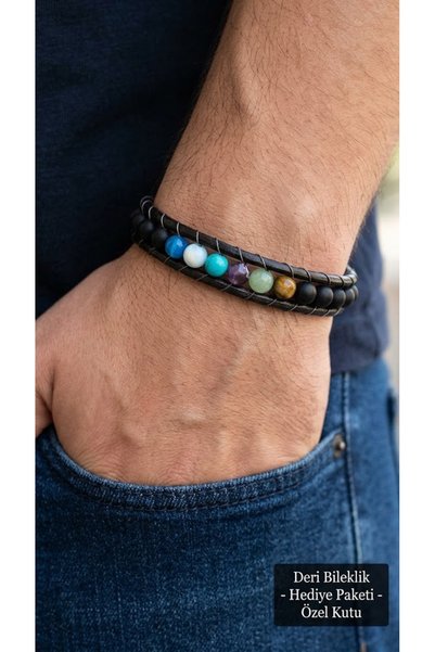 HER ŞEY NOTA www.herseynota.com Olveri Prismbead Black Leather Men's Bracelet...