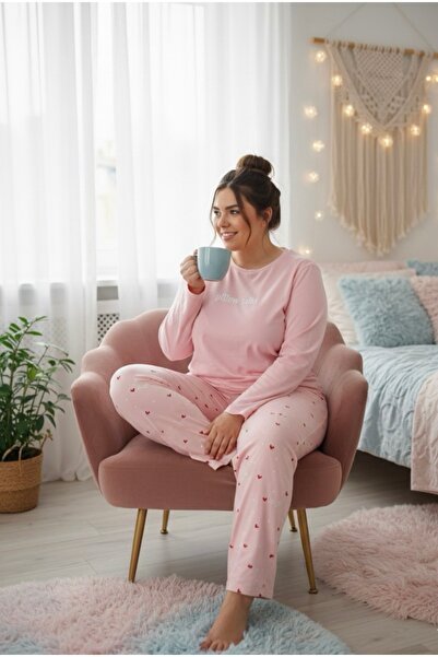 Mihra Sevora chıc Yavru Ağzı Büyük Beden Pillow Talks Desenli Milan Uzun Koll...