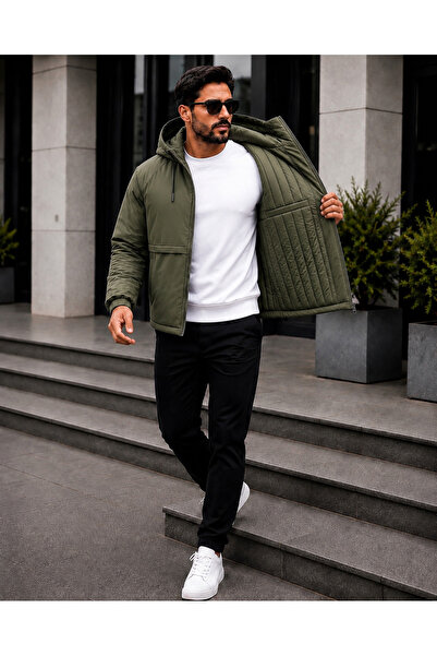 Boymen Water and Windproof Men's Black Hooded Quilted Lined Winter Coat