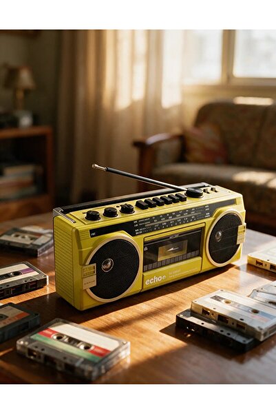 Le Atölye Bluetooth Destekli Nostaljik Kaset Çalar ve Taşınabilir Radyo Sarı