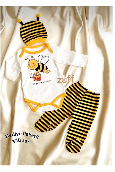Nilove Concept Gift Unisex Baby Yellow Bee 3-Piece Bodysuit Set