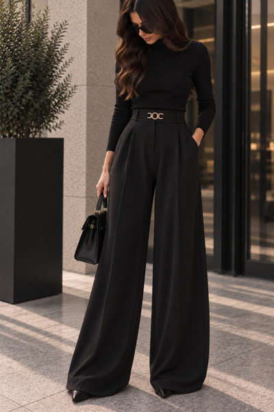 citycenterfashion Women's Oysho Fabric Wide-Leg Pants with Pleated Detail and...