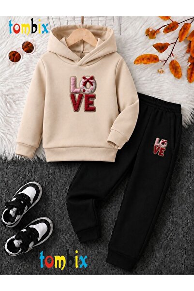 tombix Love Knitted Look Printed Thick Winter Hooded Top/Bottom Children's Tr...
