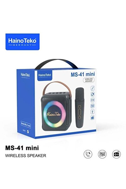 HAINOTEKO مكبر صوت بلوتوث لاسلكي صغير Haino Teko Germany MS-41 مع ميكروفون، مكبر صوت محمول للكاراوكي، مكبر صوت قابل لإعادة الشحن بجودة صوت عالية للموسيقى والحفلات والاستخدام المنزلي والخارجي
