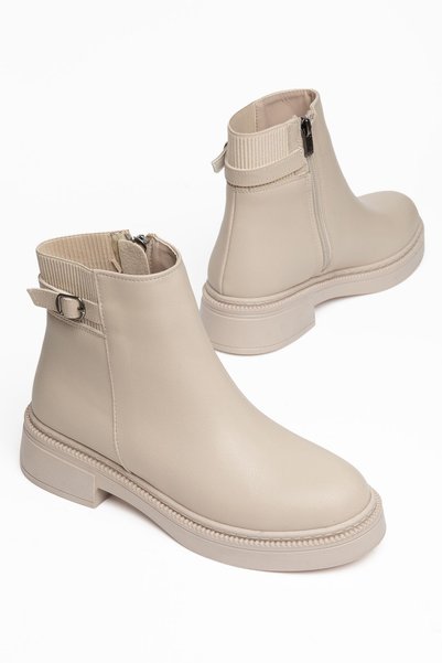 Hayalimdeki Ayakkabı Asena Women's Beige Leather Rubber Detailed Zippered Boots