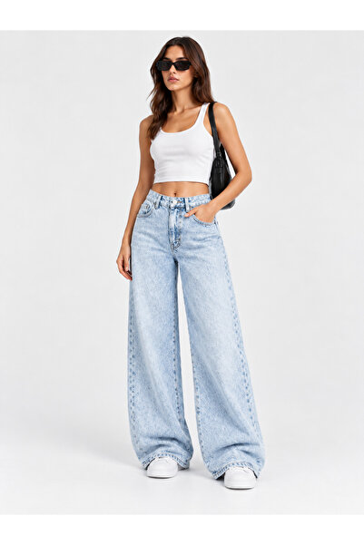 J&KSTORES Comfortable Fit Wide Leg Jeans with Vintage Effect