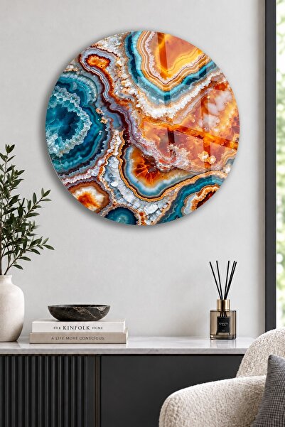 TAULART MASA ROTUNDA DE STICLA PORTOCALIE ALBASTRA PIATRA DE AGAT DECOR DE PE...